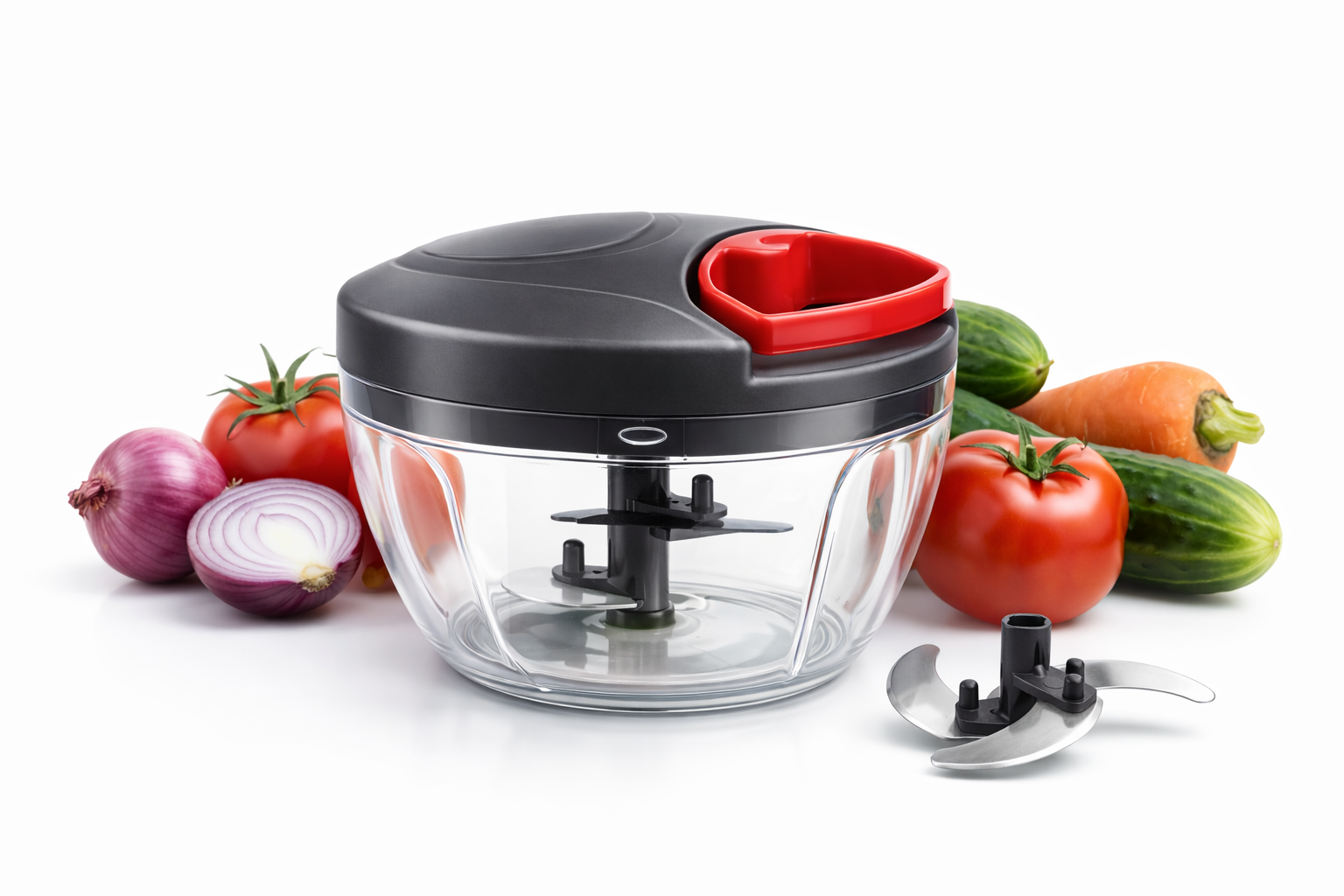 High Quality Manual Vegetable Chopper with 3 Stainless Steel Blades | Easy Pull String Onion, Fruit & Salad Chopper 🚀